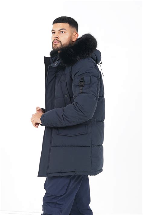 Water Repellent Faux Fur Parka Navy Sixth June