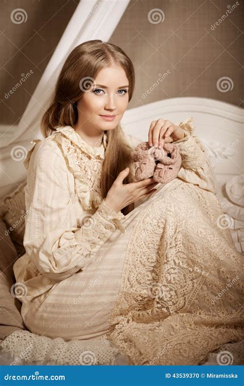 Beautiful Young Girl In Vintage Dress Gentle Pretty Woman The C Stock