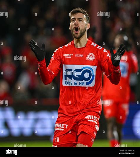 Massimo Bruno Of Kv Kortrijk Pictured Reacting During A Soccer