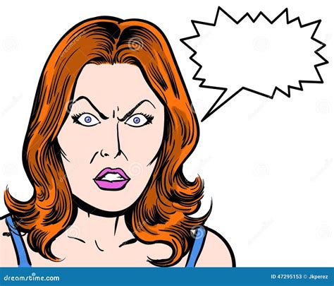 Redhead Comic Pop Art Character Angry With Shouting Bubble And White Background Stock