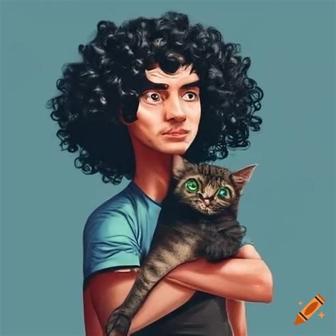 Man With Curly Hair Holding Cats