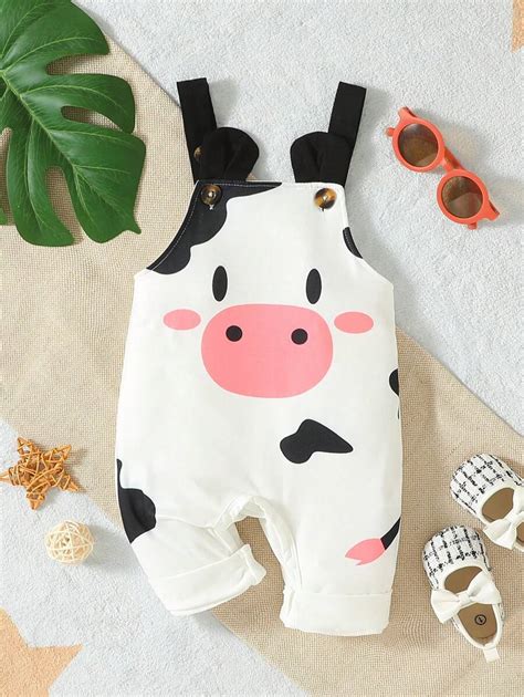 SHEIN Persoplay Kids Bebé niño Mono overol con estampado de vaca con