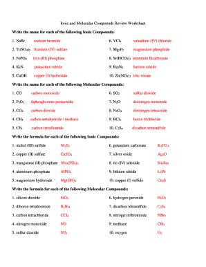 Binary Ionic and Molecular Compounds Worksheet a Side 1 | airSlate ...