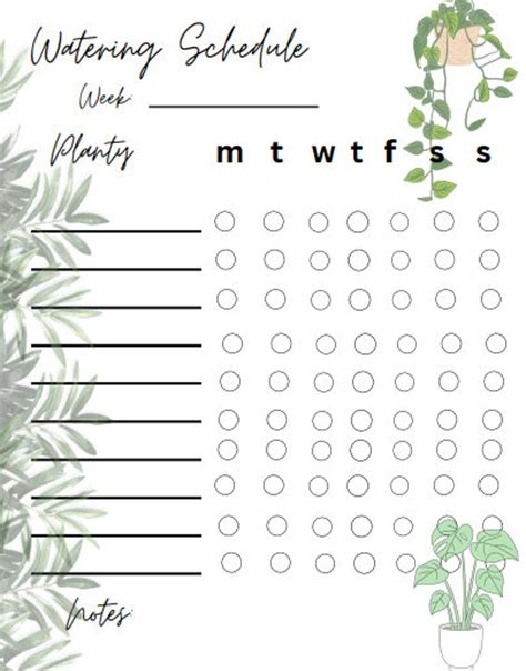 Plant Watering Weekly Schedule Printable - Etsy