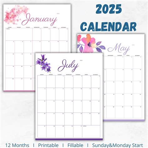 Editable Monthly Calendar 2025 Printable Works