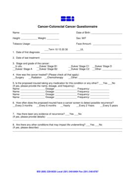 Fillable Online Cancer Colorectal Cancer Questionnaire Fax Email Print