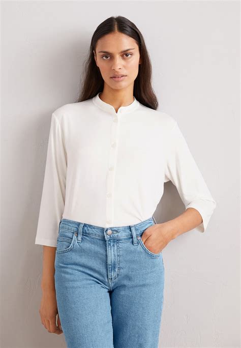 Marc Opolo Blouse Stand Up Collar Short Sleeve Button Down Blouse