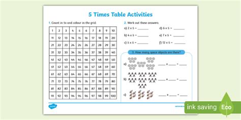 5 Times Tables Worksheet -Primary Maths Resources - Twinkl