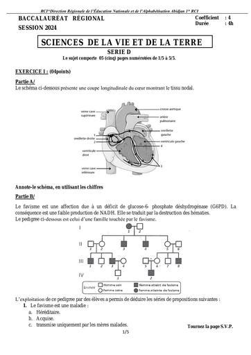 Sujet Examen Bac Blanc 2024 SVT D Dren Abidjan 1 By Tehua