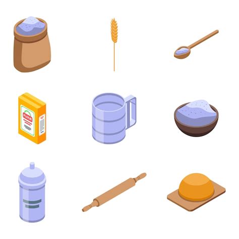 Premium Vector Flour Icons Set Isometric Style