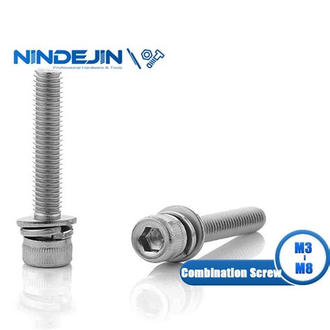 NINDEJIN M8 Bolt 10 50pcs Hex Socket Head Cap Screw With Washer Three