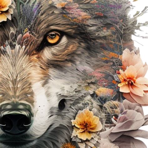 Wolf Flowers Svg Png Wolf Flowers Clipart Graphics Cricut File Country