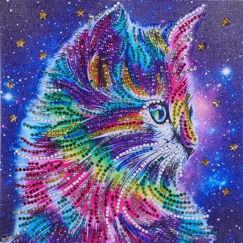 Diamond Painting Diy 5d Special Shape Rhinestones Abeuty Colored Cat