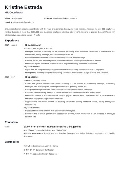 Hr Coordinator Resume Tips And Examples For