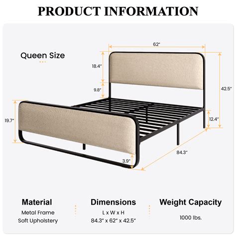 Sha Cerlin Queen Size Metal Bed Frame With Upholstered Footboard Beige