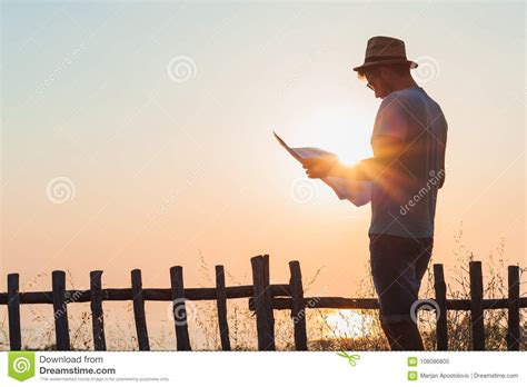 Young Hipster Man Exploring Map Stock Image Image Of Fence Activity