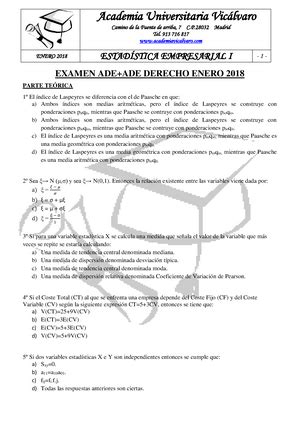 Examen Estadistica Empresarial Ejercicio A1 6 Puntos El