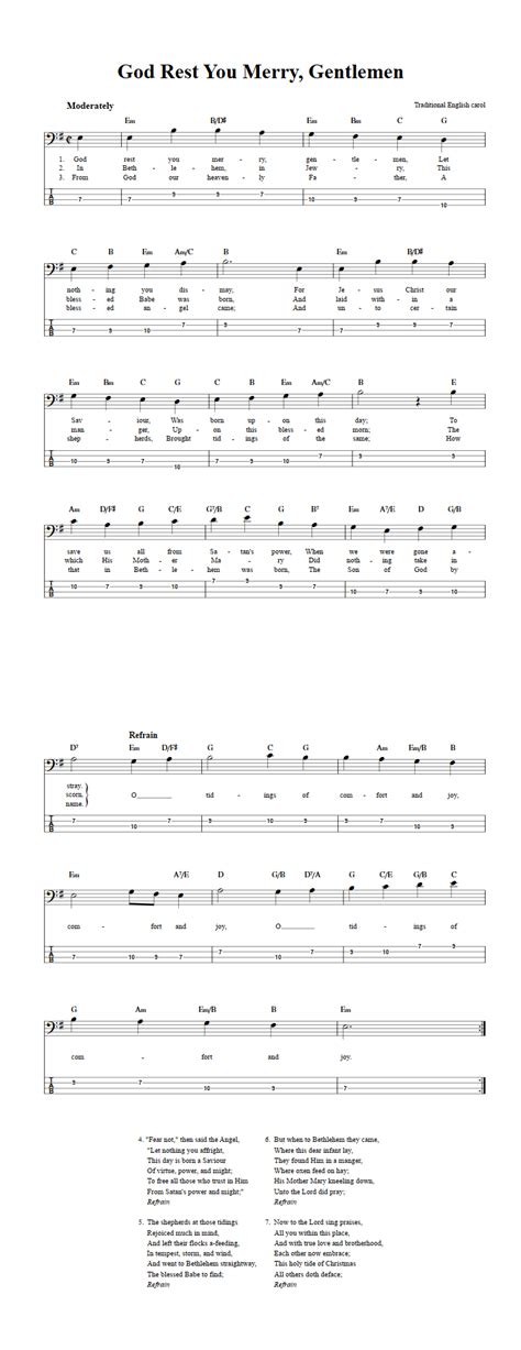 God Rest You Merry, Gentlemen: Chords, Sheet Music, and Tab for Bass ...