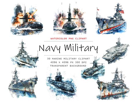 Watercolor Navy Military Clipart, 30 PNG Army Clip Art,military Clipart ...