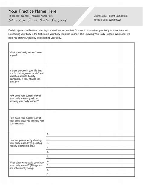 Body Image Perception Worksheet PDF TherapyByPro