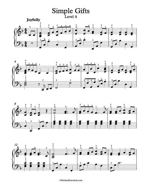 Free Piano Arrangement Sheet Music Simple Gifts