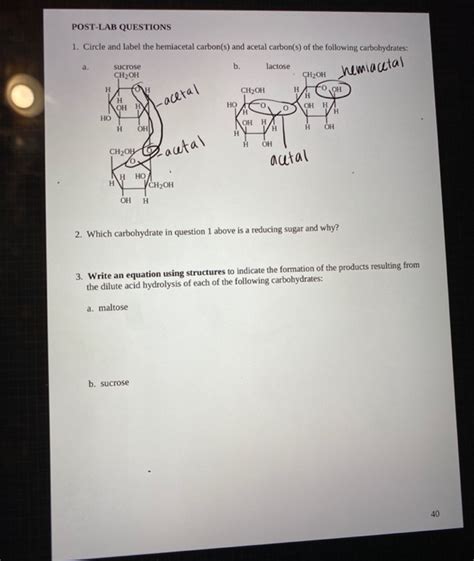 Solved POST LAB QUESTIONS 1 Circle And Label The Hemiacetal Chegg