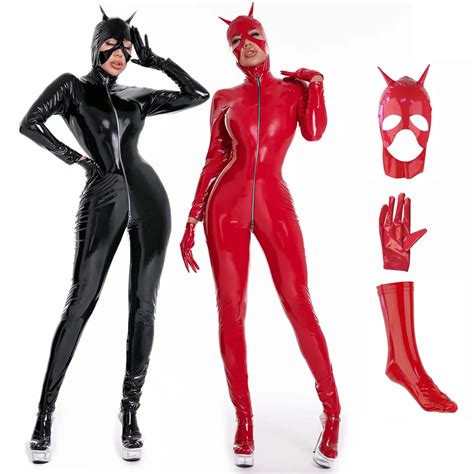 Catsuit De L Tex Para Mujer Monos De Piel Sint Tica De PU Brillante De