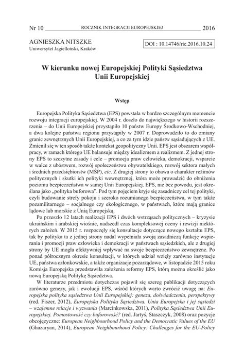 PDF W kierunku nowej Europejskiej Polityki Sąsiedztwa Unii Europejskiej