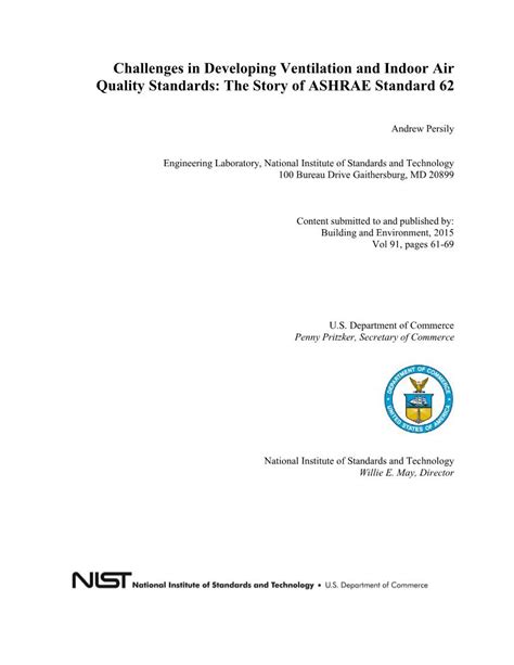 Challenges In Developing Ventilation And Indoor Air Quality Standards