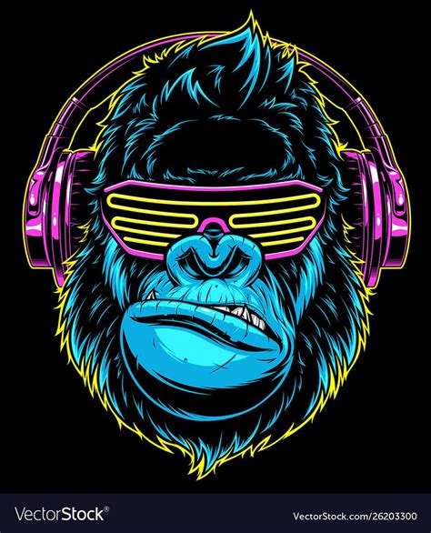 Gorilla With Headphones Royalty Free Vector Image Monkey Art Monkey