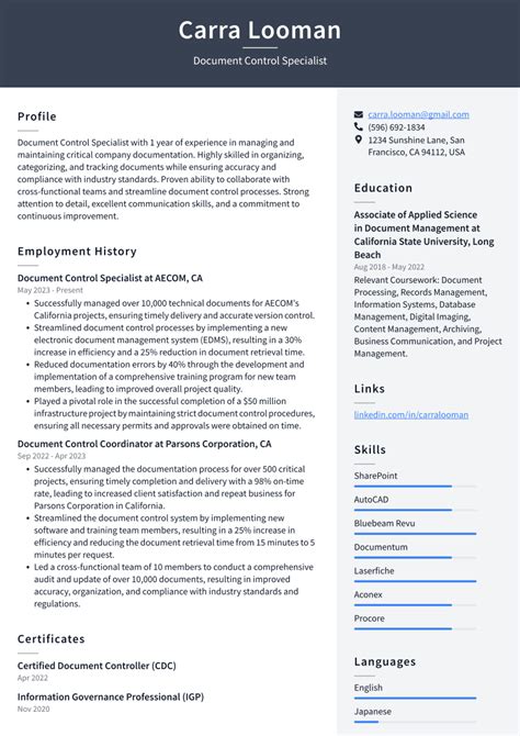 Document Control Specialist Resume Examples And Templates