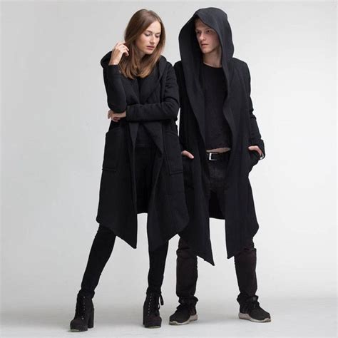 K P Men Women Unisex Casual Open Stitch Gothic Hooded Long Cloak Cape