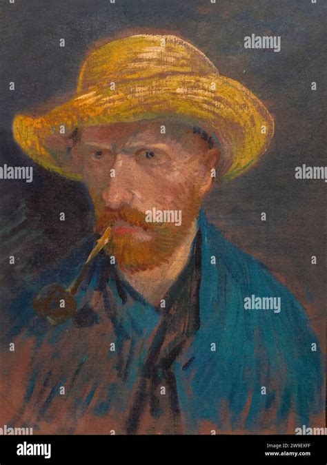 Self Portrait With Straw Hat And Pipe Vincent Van Gogh 1887 Stock