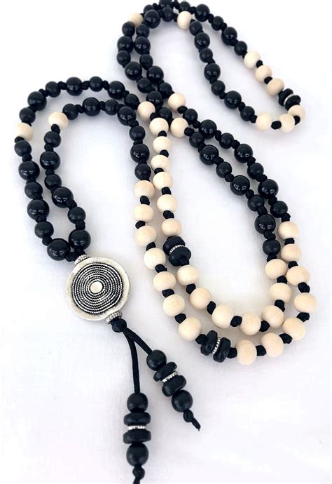 Wooden Beads Mala Necklace Meditation Long Necklace Buddhist Knotted Necklace Yoga Mala