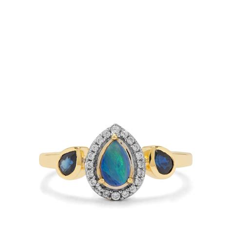 Crystal Opal On Ironstone Australian Blue Sapphire White Zircon 9K