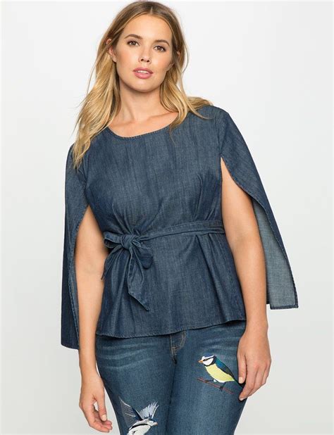 Eloquii Plus Size Tie Front Chambray Cape Top Plus Size Fashion Plus Size Women Tops