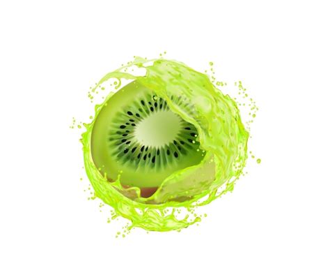 Premium Vector Kiwi Fruit Slice With Fresh Juice Splash Twirl