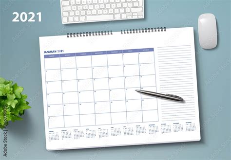 2021 Monthly Desk Planner Layout Stock Template | Adobe Stock