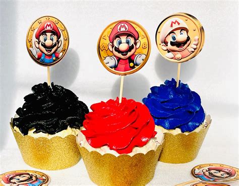 Mario Cupcakes Toppers Cupcakes Toppers Mario Birthday Etsy