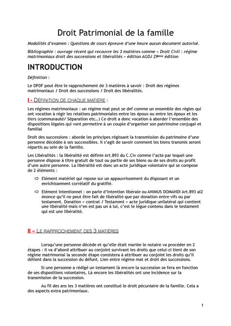 Droits Patrimoniaux Et Extrapatrimoniaux Cours