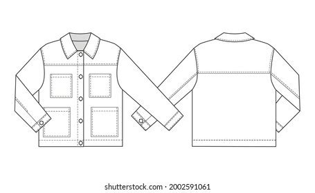 Fashion Technical Drawing Casual Oversized Denim Stock Vector Royalty