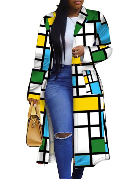 Women S Colored Geo Turn Down Collar Trench Coat Colorful Outerwear