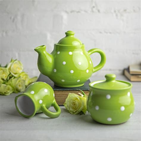 Green Ceramic Tea Set, Handmade Teapot Set, SMALL Teapot, Milk Jug, Sugar Bowl Set, Stoneware ...