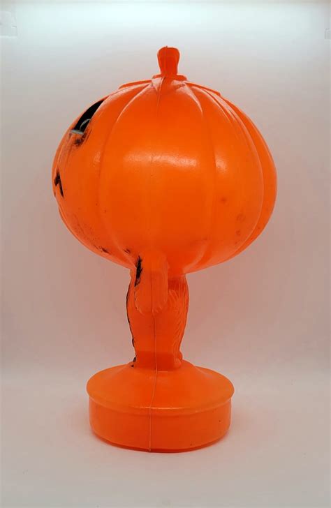 Vintage Halloween Blow Mold Jack O Lantern On Black Cat Decoration