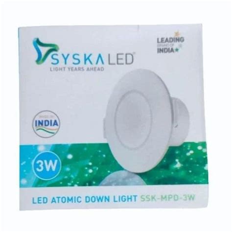 Round Syska SSK MPD 3W LED Atomic White Downlight 6500K At Rs 77 Box