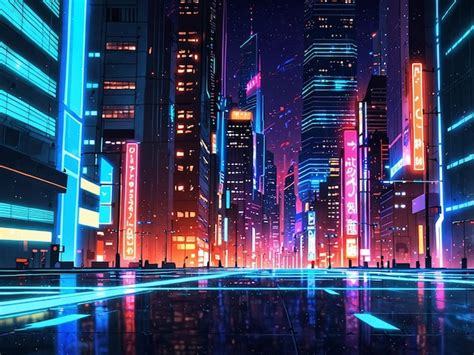 Futuristic City Background With Neon Illumination Premium Ai