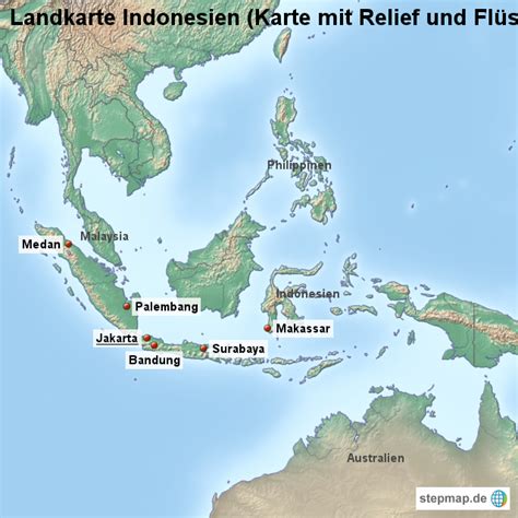 Stepmap Landkarte Indonesien Karte Mit Relief Und Flüssen