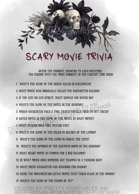 Halloween Game Printable, Scary Movie Trivia Game, Halloween Movie Game ...