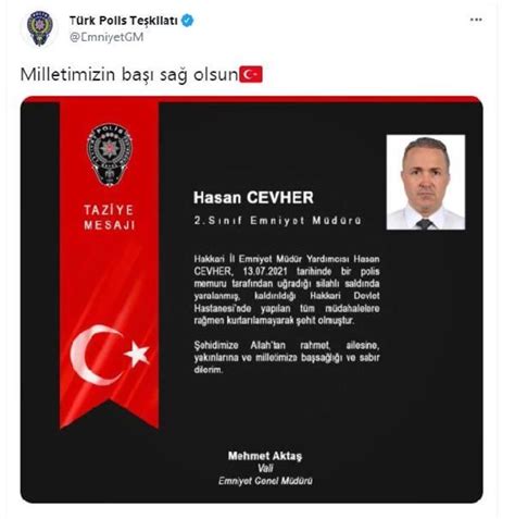 Son Dakika Hakkari Emniyet Müdür Yardımcısı Cevher polis memurunun