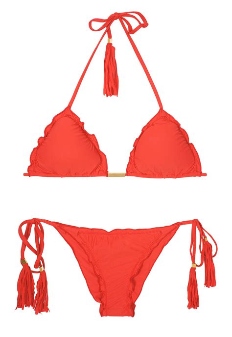 Red Scrunch Bubble Bikini With Undulated Edges Ambra Frufru Urucum